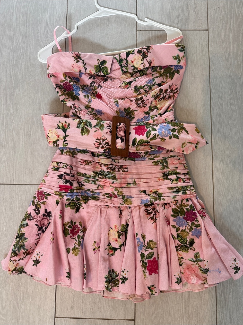 HEMANT & NANDITA Pink Floral Strapless Belted Mini Dress - Picture 3 of 8